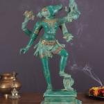 Green Vintage Brass Varaha with Bhooma Devi | 17.5" x 10" x 4.75" (44.5 x 25.4 x 12.1 cm) | 6.3 kg Sacred Art | Divine Avatar Murti